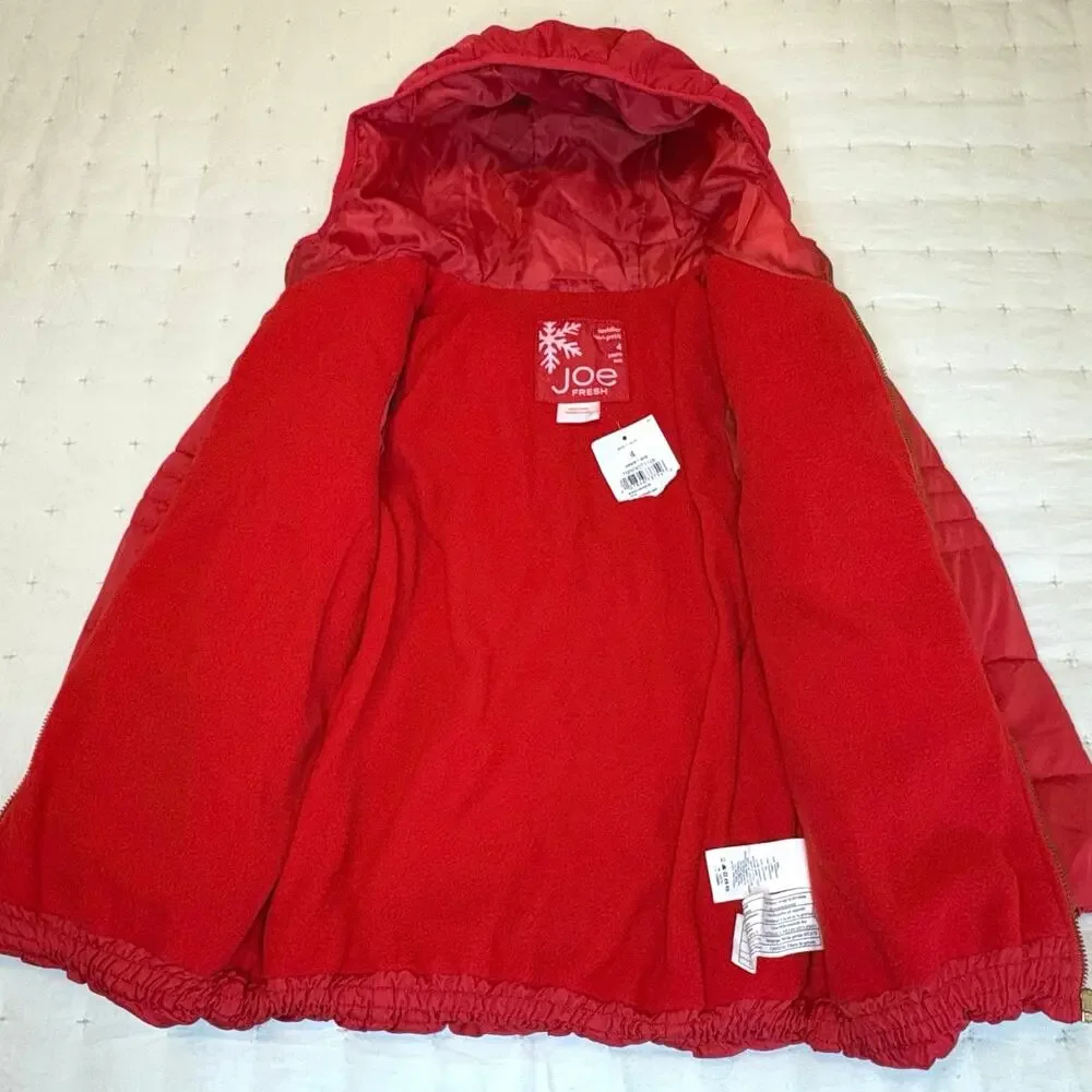Joe Fresh Hooded Puffer Coat Jacket Girls 4/4T Red